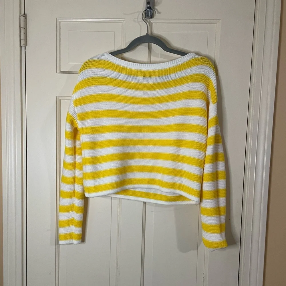 Garage Women's Knit Cropped Sweater Striped Yellow White Long-sleeves Sz S - Picture 5 of 6